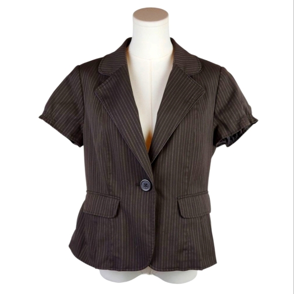 Hillard & Hanson Pinstripe Short Sleeve Peplum Blazer Jacket Size L - Picture 1 of 7